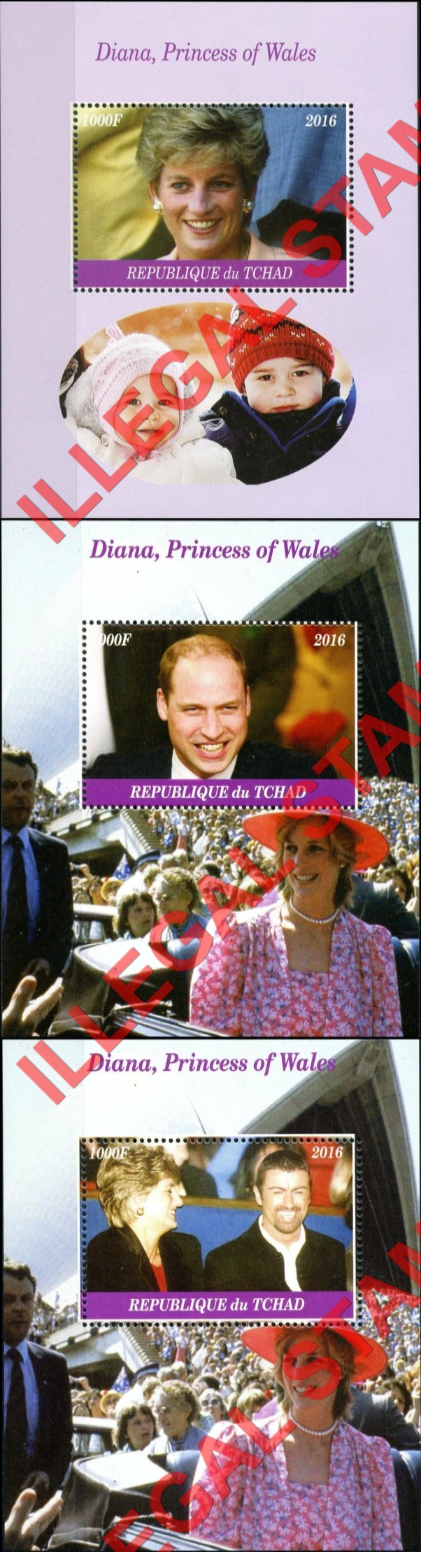 Chad 2016 Princess Diana Illegal Stamps in Souvenir Sheets of 1