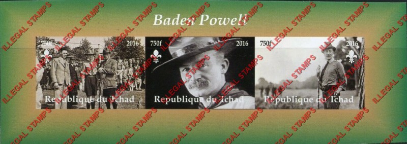 Chad 2016 Scouting Baden Powell Illegal Stamps in Souvenir Sheet of 3