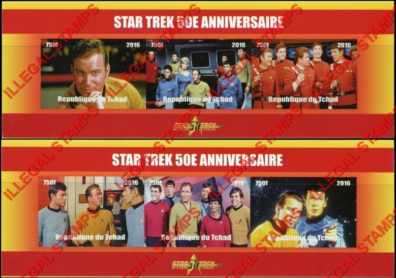 Chad 2016 Star Trek Illegal Stamps in Souvenir Sheets of 3