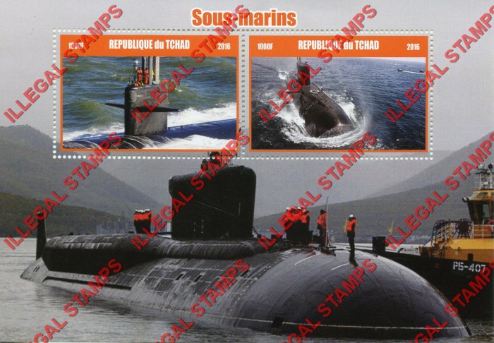 Chad 2016 Submarines Illegal Stamps in Souvenir Sheet of 2