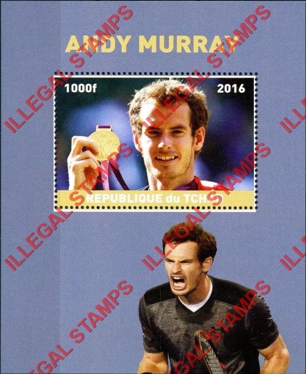 Chad 2016 Tennis Andy Murray Illegal Stamps in Souvenir Sheet of 1