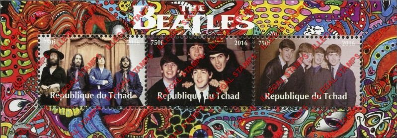 Chad 2016 The Beatles Illegal Stamps in Souvenir Sheet of 3