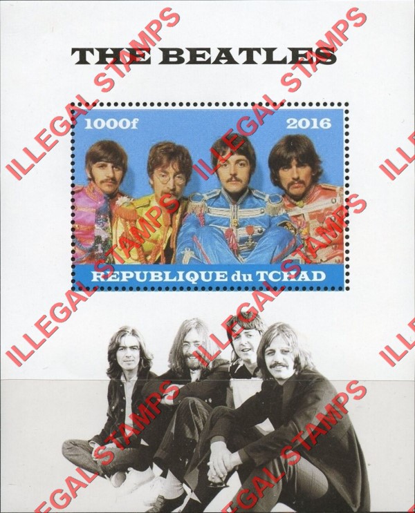 Chad 2016 The Beatles Illegal Stamps in Souvenir Sheet of 1