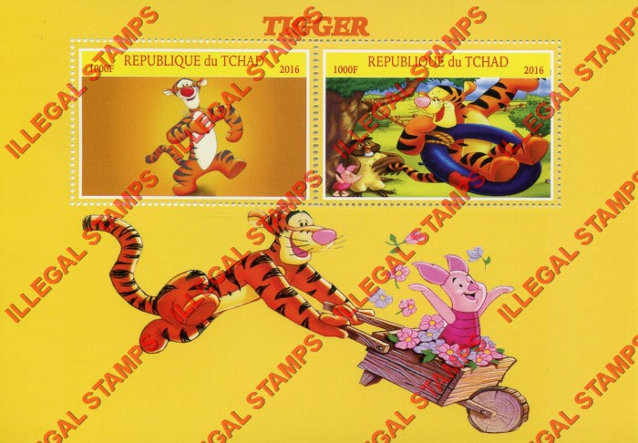 Chad 2016 Tigger Illegal Stamps in Souvenir Sheet of 2