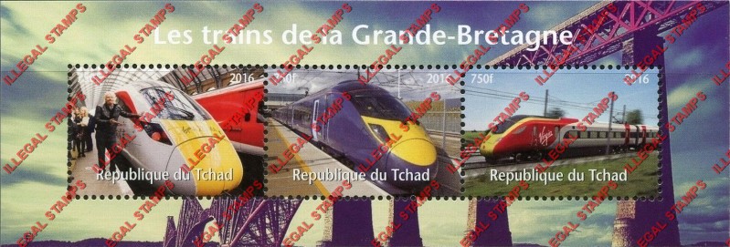 Chad 2016 Trains British Illegal Stamps in Souvenir Sheet of 3