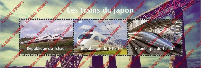 Chad 2016 Trains Japanese Illegal Stamps in Souvenir Sheet of 3