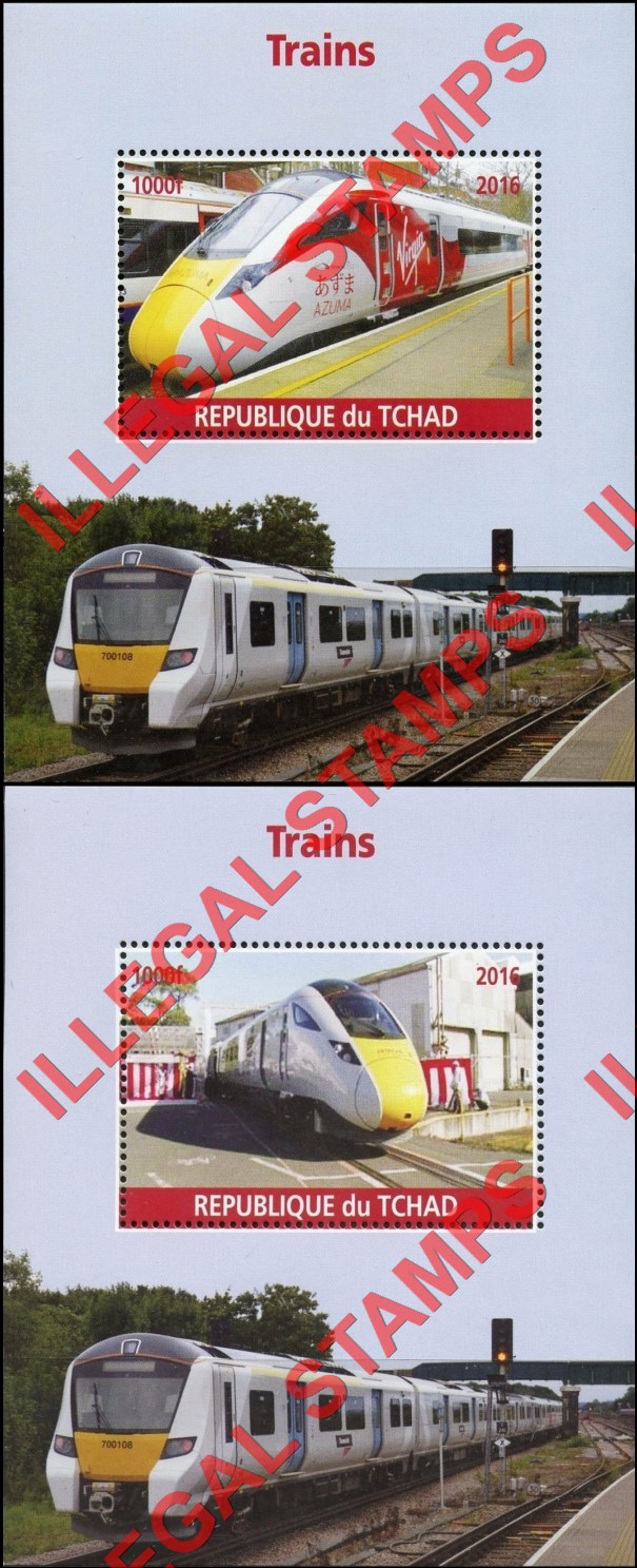 Chad 2016 Modern Trains Illegal Stamps in Souvenir Sheets of 1