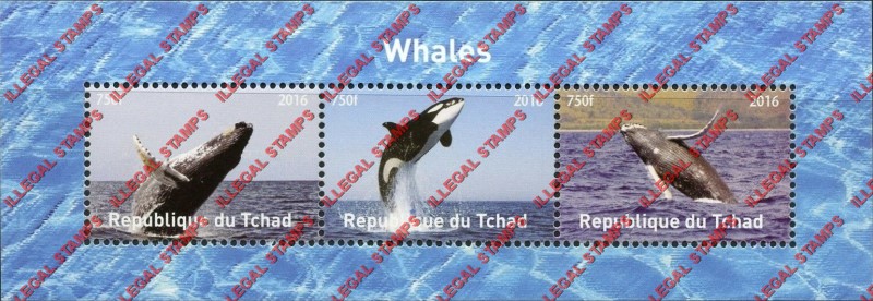 Chad 2016 Whales Illegal Stamps in Souvenir Sheet of 3