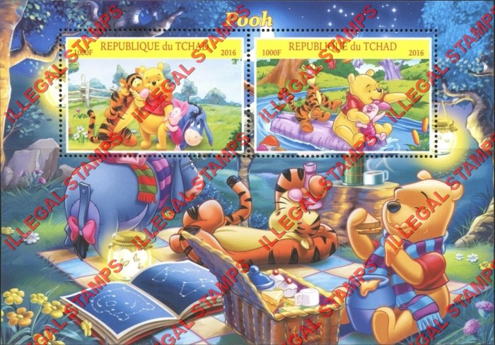 Chad 2016 Winnie the Pooh Illegal Stamps in Souvenir Sheet of 2