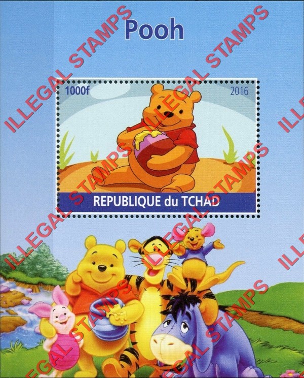 Chad 2016 Winnie the Pooh Illegal Stamps in Souvenir Sheet of 1