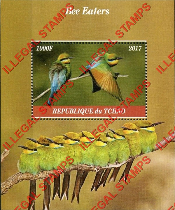 Chad 2017 Bee Eaters Birds Illegal Stamps in Souvenir Sheet of 1