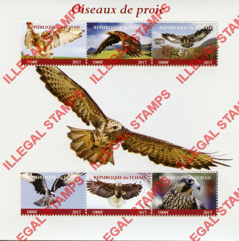 Chad 2017 Birds of Prey Illegal Stamps in Souvenir Sheet of 6