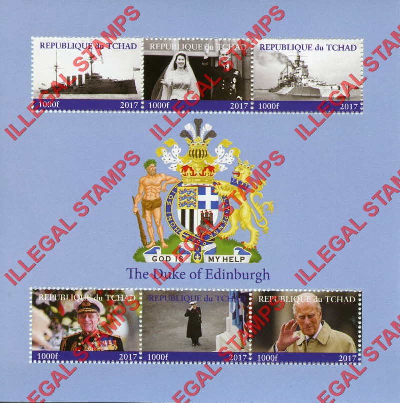 Chad 2017 Duke of Edinburgh Illegal Stamps in Souvenir Sheet of 6