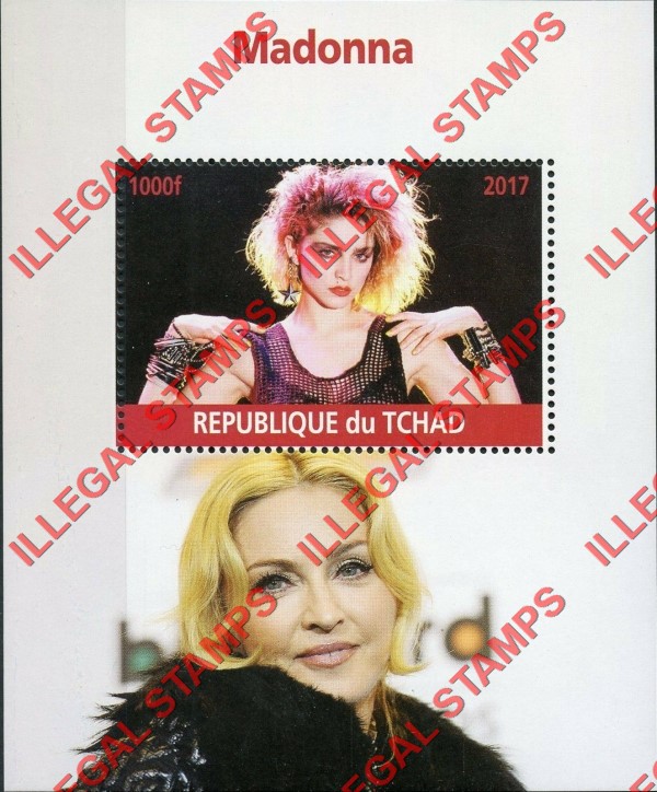Chad 2017 Madonna Illegal Stamps in Souvenir Sheet of 1