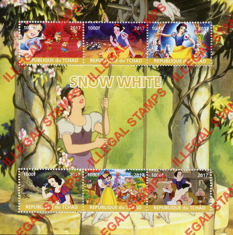 Chad 2017 Snow White Illegal Stamps in Souvenir Sheet of 6