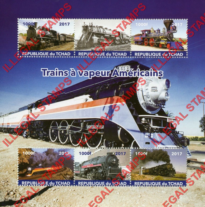Chad 2017 Steam Trains Illegal Stamps in Souvenir Sheet of 6
