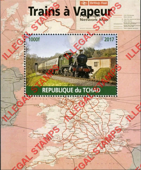 Chad 2017 Steam Trains Illegal Stamps in Souvenir Sheet of 1