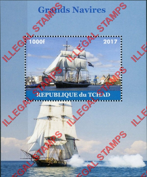Chad 2017 Tall Ships Illegal Stamps in Souvenir Sheet of 1