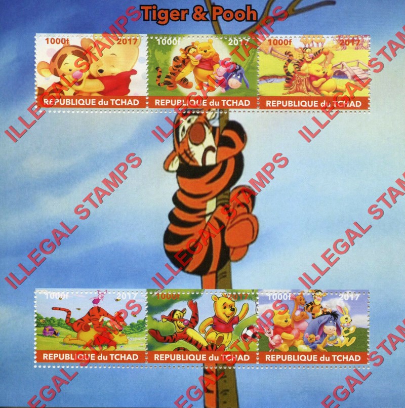 Chad 2017 Tigger and Pooh Illegal Stamps in Souvenir Sheet of 6