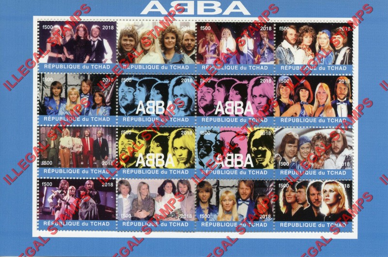 Chad 2018 ABBA Rock Band Illegal Stamps in Sheet of 16