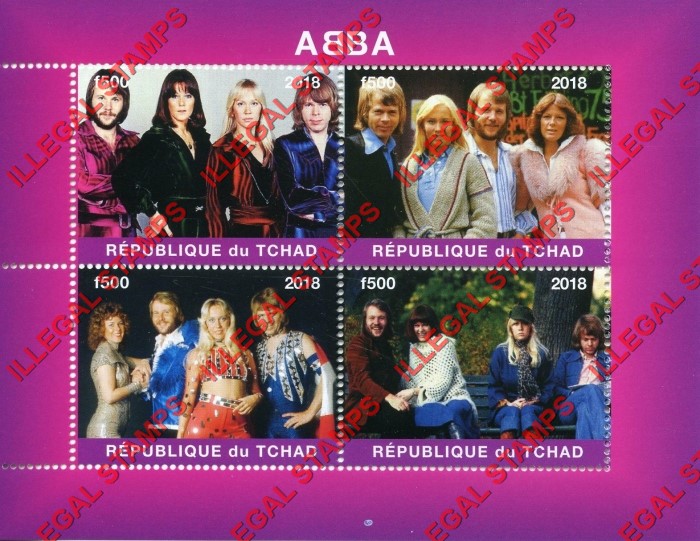 Chad 2018 ABBA Rock Band Illegal Stamps in Souvenir Sheet of 4