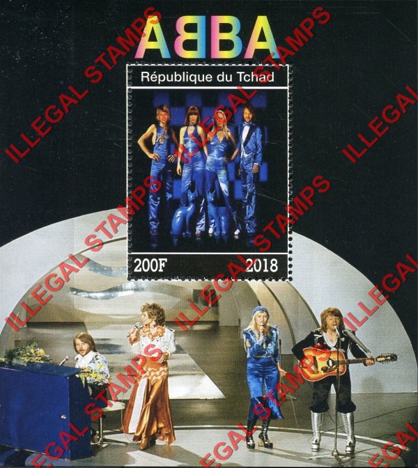Chad 2018 ABBA Rock Band Illegal Stamps in Souvenir Sheet of 1