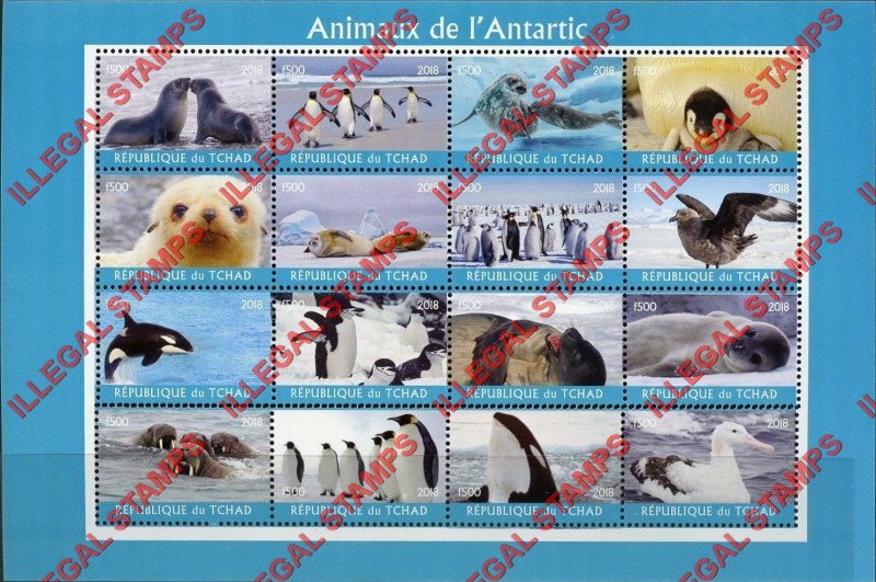 Chad 2018 Antarctic Animals Illegal Stamps in Sheet of 16