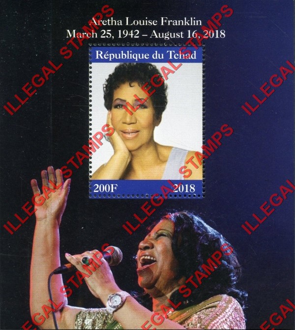 Chad 2018 Aretha Franklin Illegal Stamps in Souvenir Sheet of 1