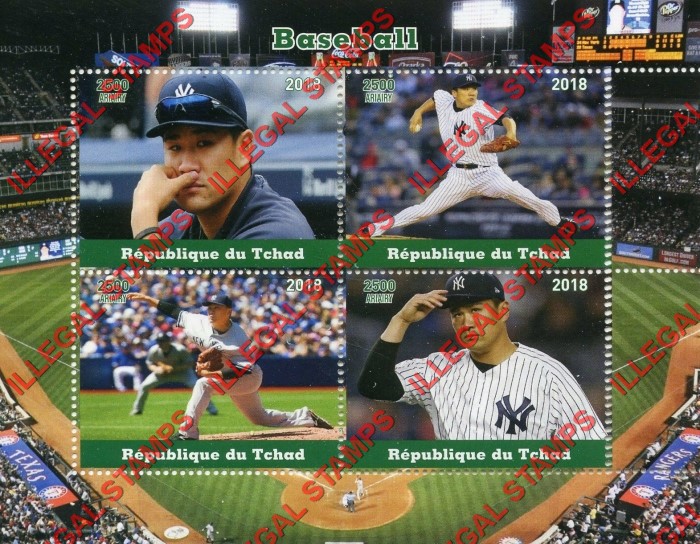 Chad 2018 Baseball Illegal Stamps in Souvenir Sheet of 4