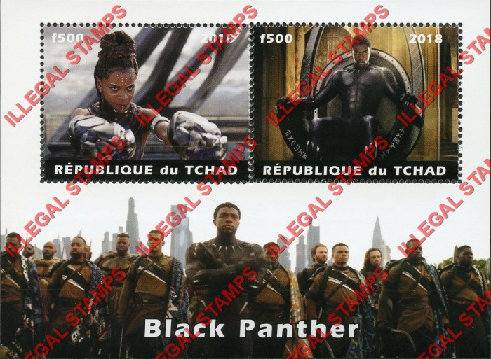 Chad 2018 Black Panther Illegal Stamps in Souvenir Sheet of 2