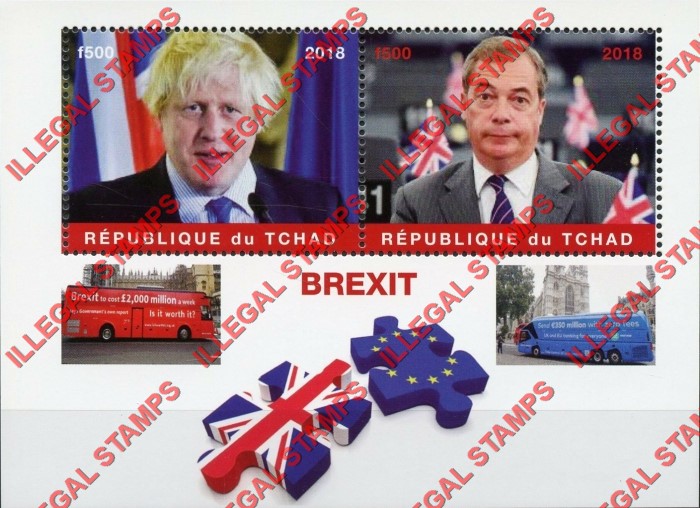 Chad 2018 Brexit Illegal Stamps in Souvenir Sheet of 2
