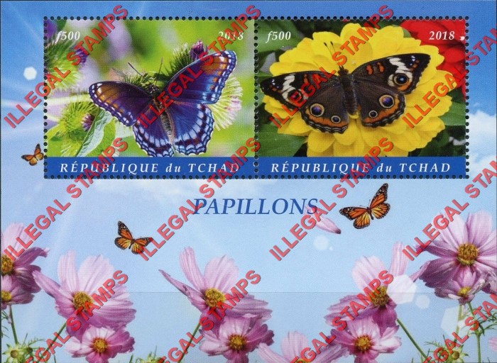 Chad 2018 Butterflies Illegal Stamps in Souvenir Sheet of 2