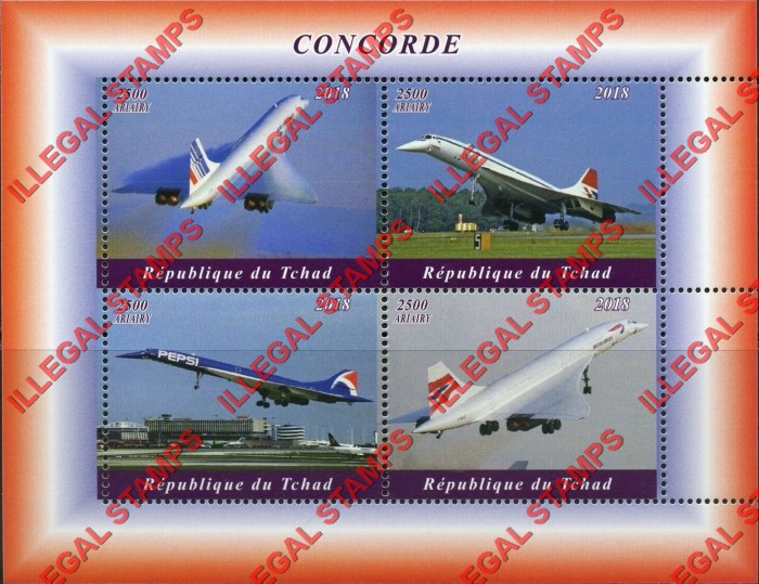 Chad 2018 Concorde Illegal Stamps in Souvenir Sheet of 4