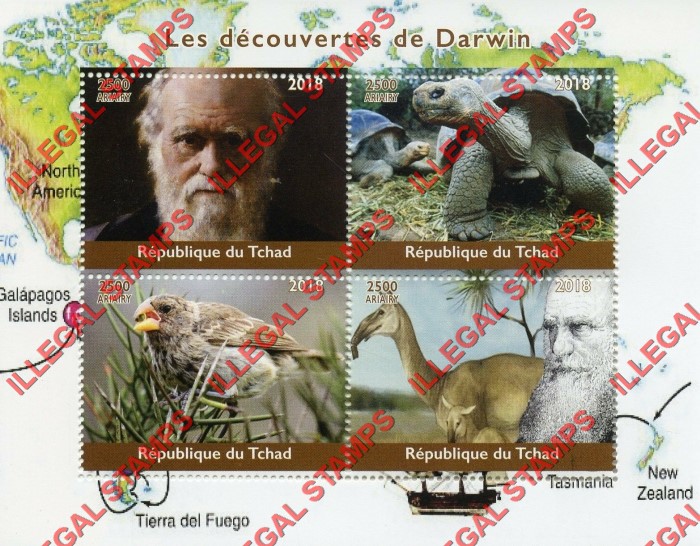 Chad 2018 Darwin Illegal Stamps in Souvenir Sheet of 4