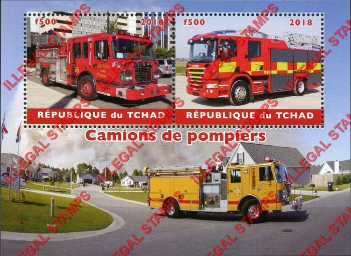Chad 2018 Fire Engines Illegal Stamps in Souvenir Sheet of 2