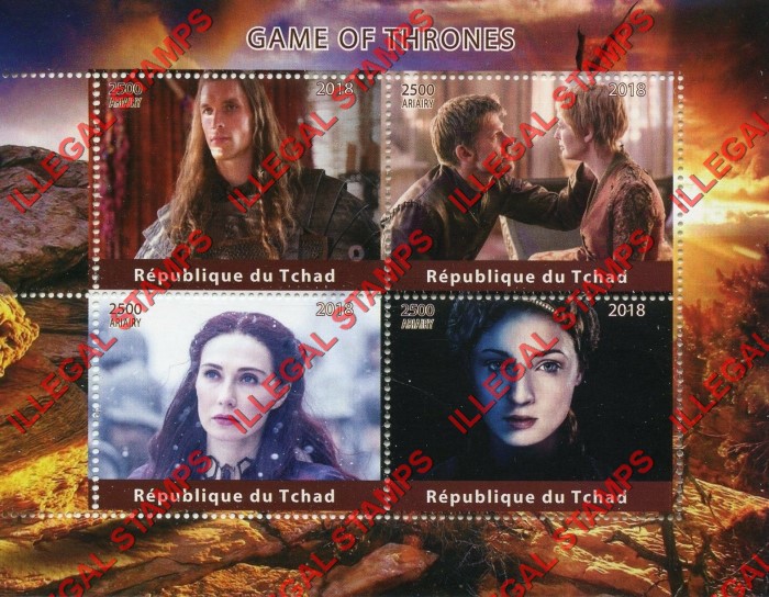 Chad 2018 Game of Thrones Illegal Stamps in Souvenir Sheet of 4