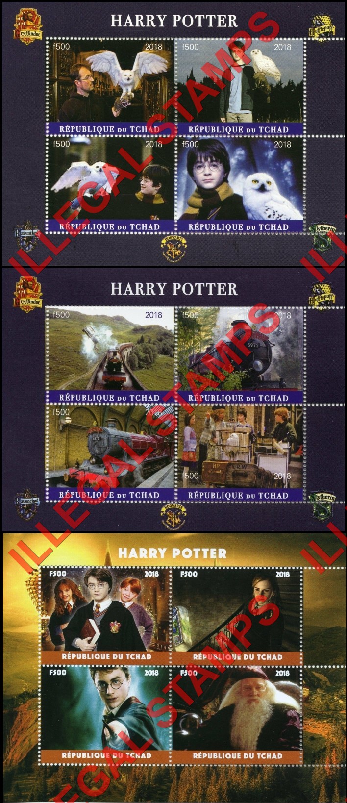 Chad 2018 Harry Potter Illegal Stamps in Souvenir Sheets of 4