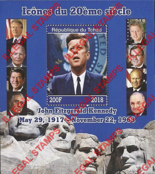 Chad 2018 Icons of the 20th Century Kennedy Illegal Stamps in Souvenir Sheet of 1