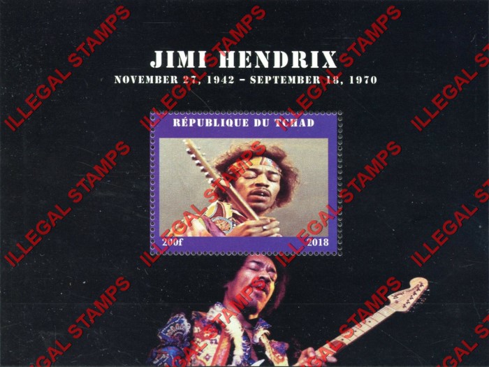 Chad 2018 Jimi Hendrix Illegal Stamps in Souvenir Sheet of 1