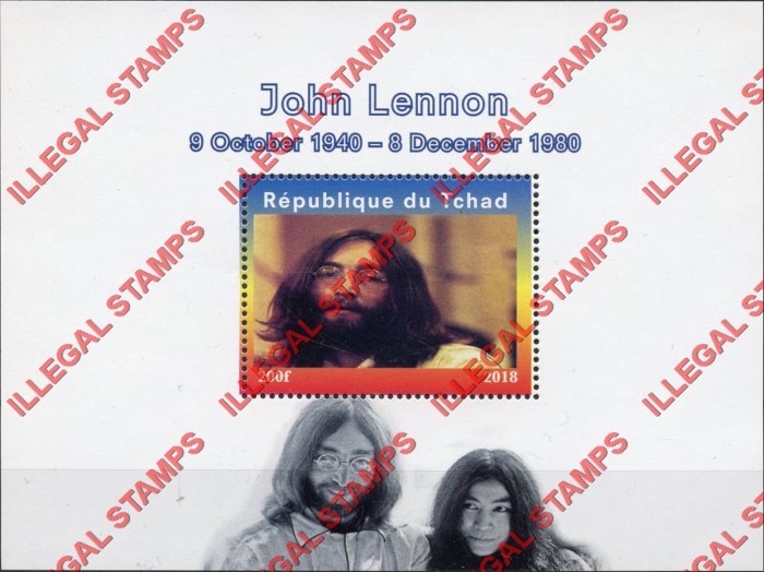 Chad 2018 John Lennon Illegal Stamps in Souvenir Sheet of 1