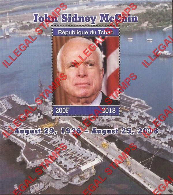Chad 2018 John McCain Illegal Stamps in Souvenir Sheet of 1