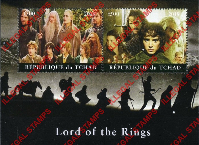 Chad 2018 Lord of the Rings Illegal Stamps in Souvenir Sheet of 2