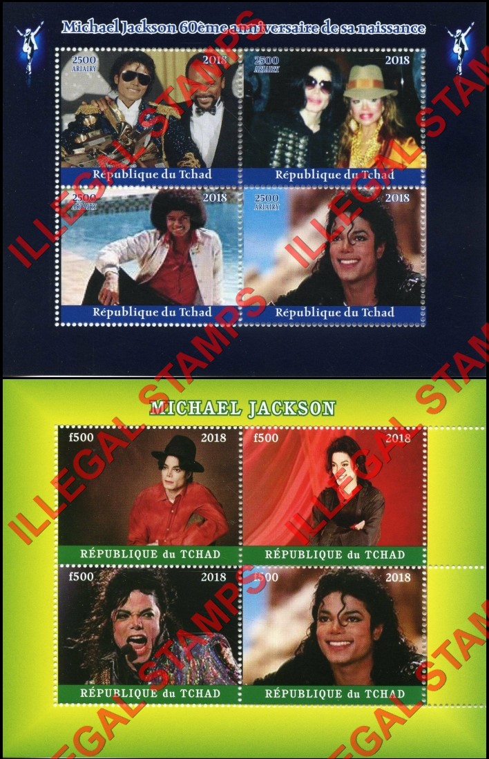 Chad 2018 Michael Jackson Illegal Stamps in Souvenir Sheets of 4