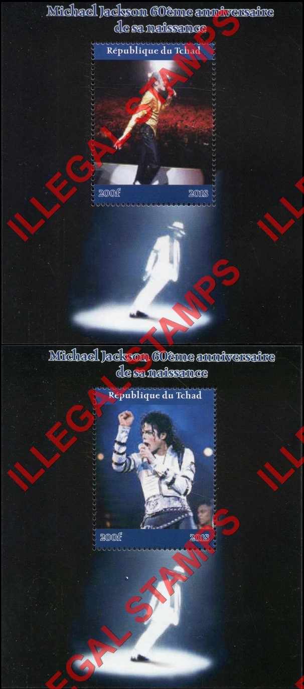 Chad 2018 Michael Jackson Illegal Stamps in Souvenir Sheets of 1