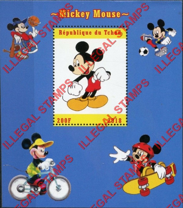Chad 2018 Mickey Mouse Illegal Stamps in Souvenir Sheet of 1