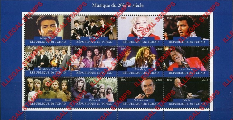 Chad 2018 Musicians of the 20th Century Illegal Stamps in Sheet of 12