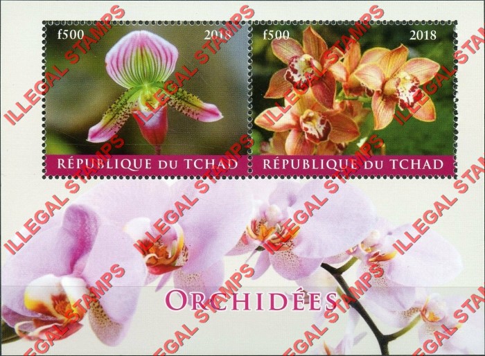 Chad 2018 Orchids Illegal Stamps in Souvenir Sheet of 2