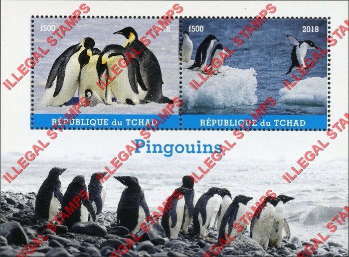 Chad 2018 Penguins Illegal Stamps in Souvenir Sheet of 2