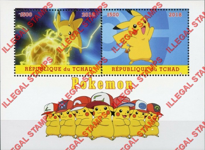 Chad 2018 Pokemon Illegal Stamps in Souvenir Sheet of 2