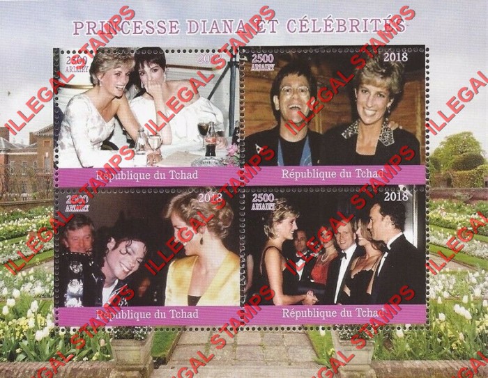 Chad 2018 Princess Diana with Celebrites Illegal Stamps in Souvenir Sheet of 4